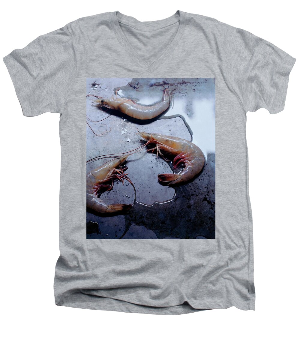 Cooking Men's V-Neck T-Shirt featuring the photograph Raw Shrimp by Romulo Yanes