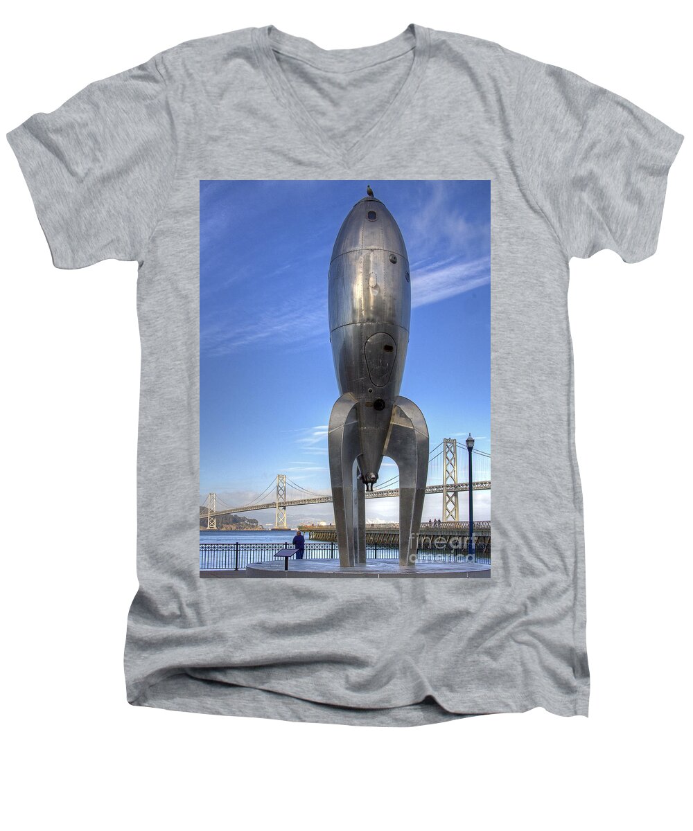 Rocketship Men's V-Neck T-Shirt featuring the photograph Raygun Gothic Rocketship by Kate Brown