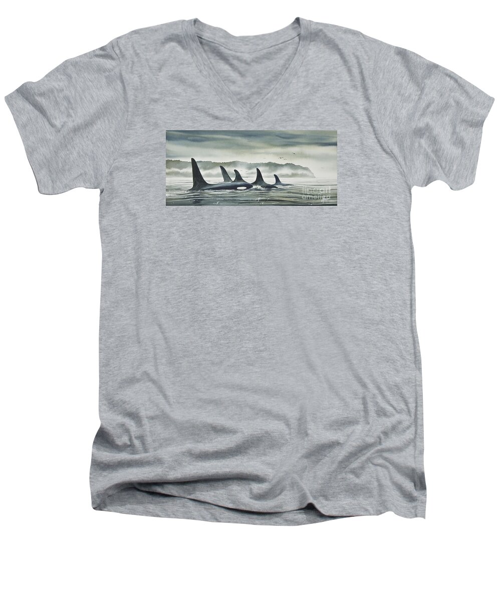 Orca Paintings Men's V-Neck T-Shirt featuring the painting Realm of the Orca by James Williamson