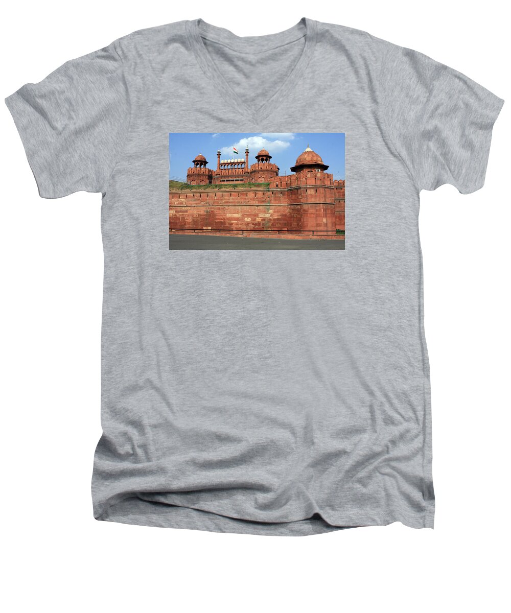India Men's V-Neck T-Shirt featuring the photograph Red Fort New Delhi India by Aidan Moran