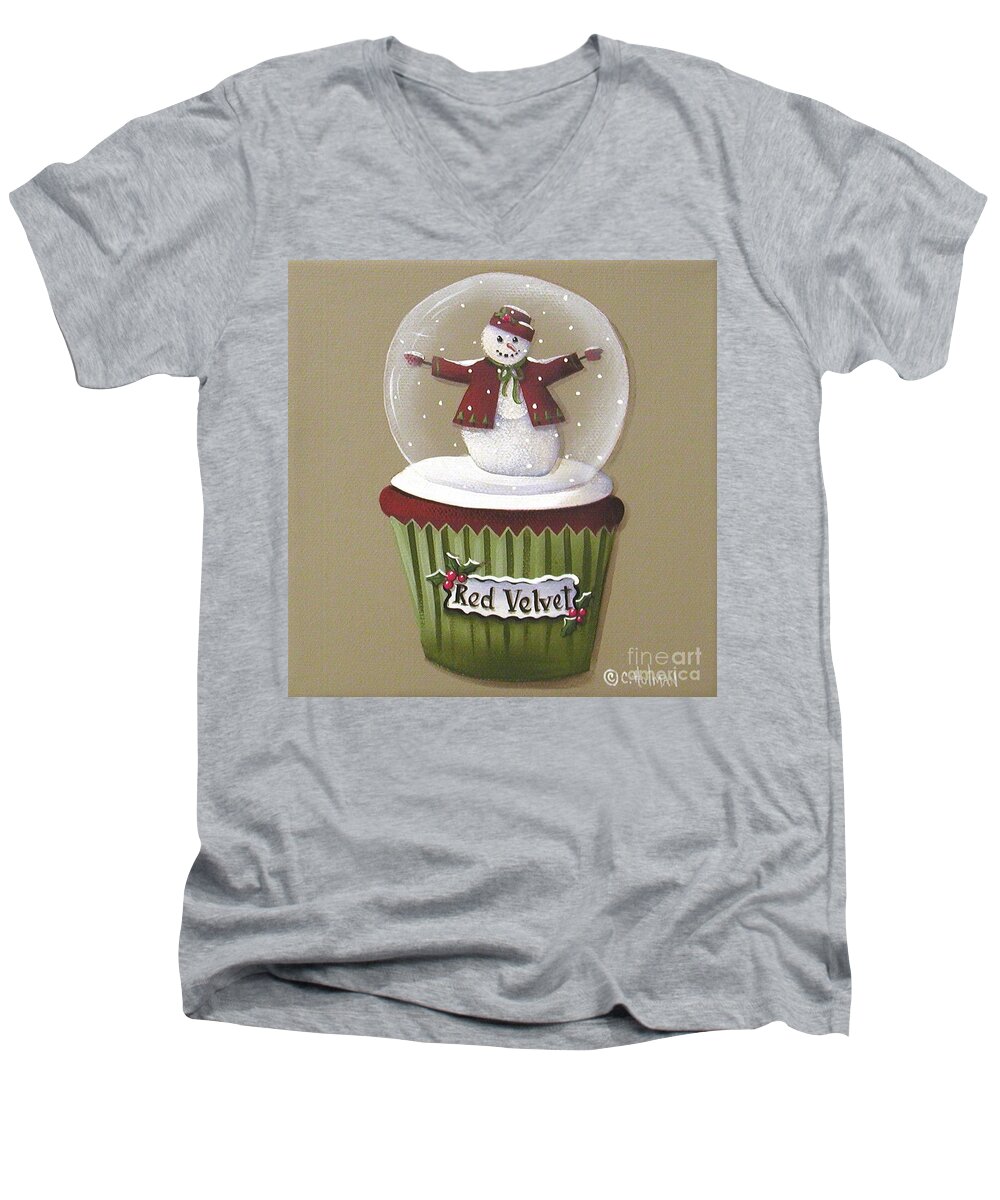 Art Men's V-Neck T-Shirt featuring the painting Red Velvet Cupcake by Catherine Holman
