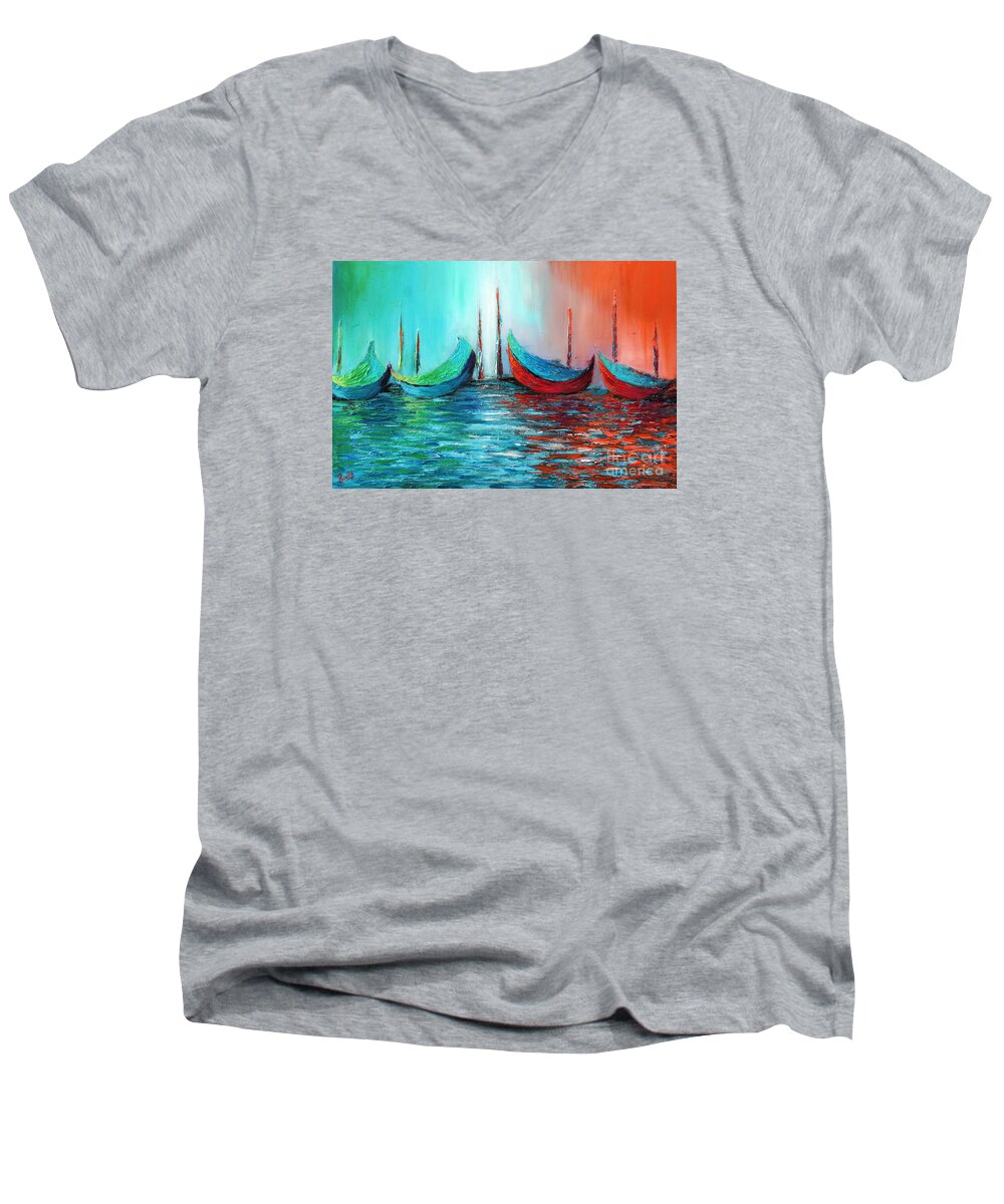 Swirl Men's V-Neck T-Shirt featuring the painting Reflecting Down by Preethi Mathialagan