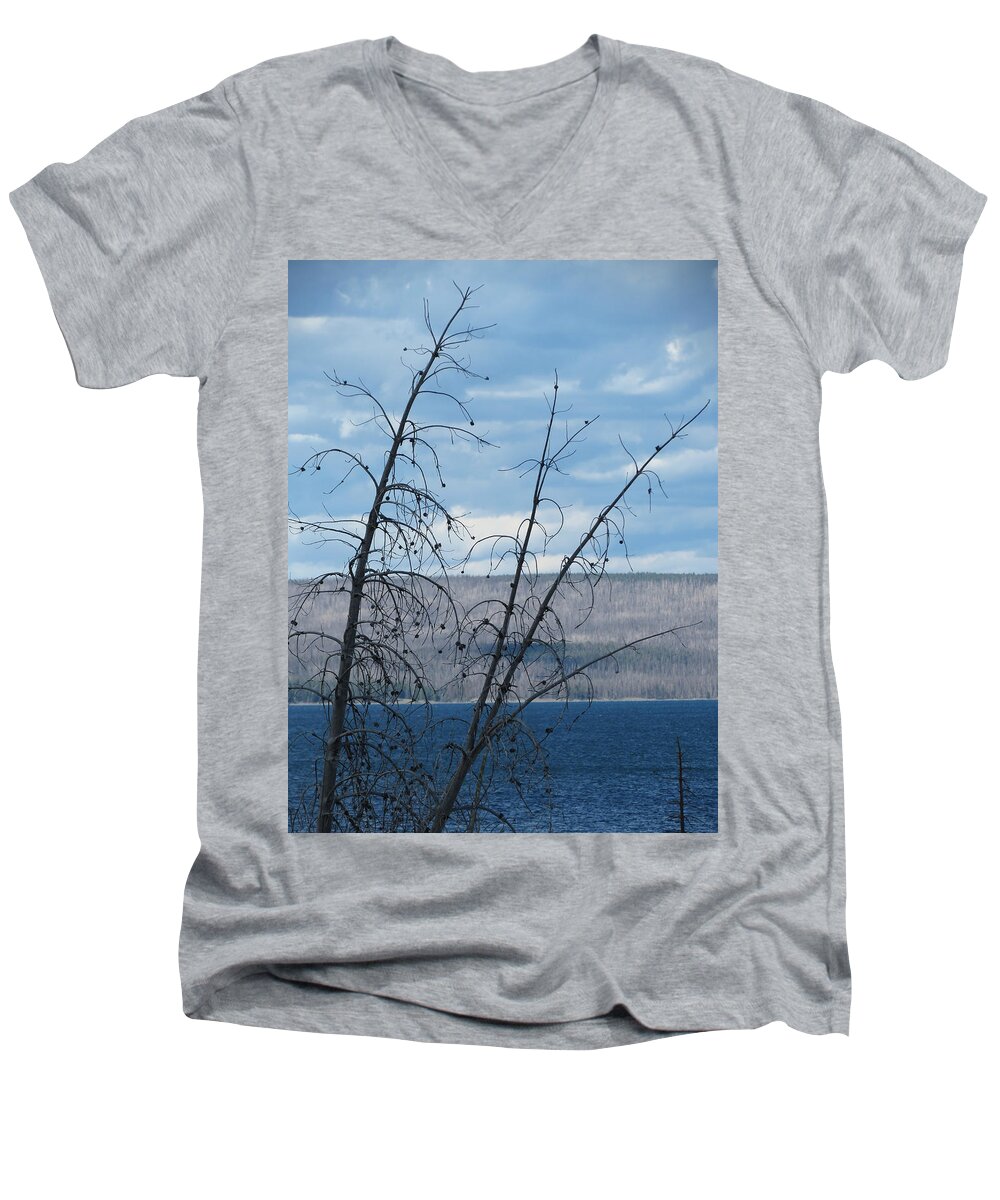 Yellowstone National Park Men's V-Neck T-Shirt featuring the photograph Remnants of the Fire by Laurel Powell
