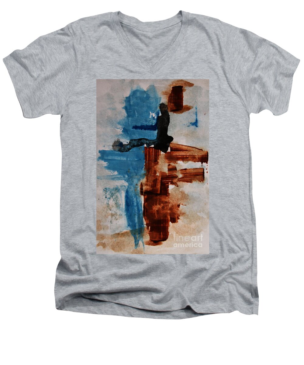 Artistic Men's V-Neck T-Shirt featuring the painting Restart by Andrea Anderegg