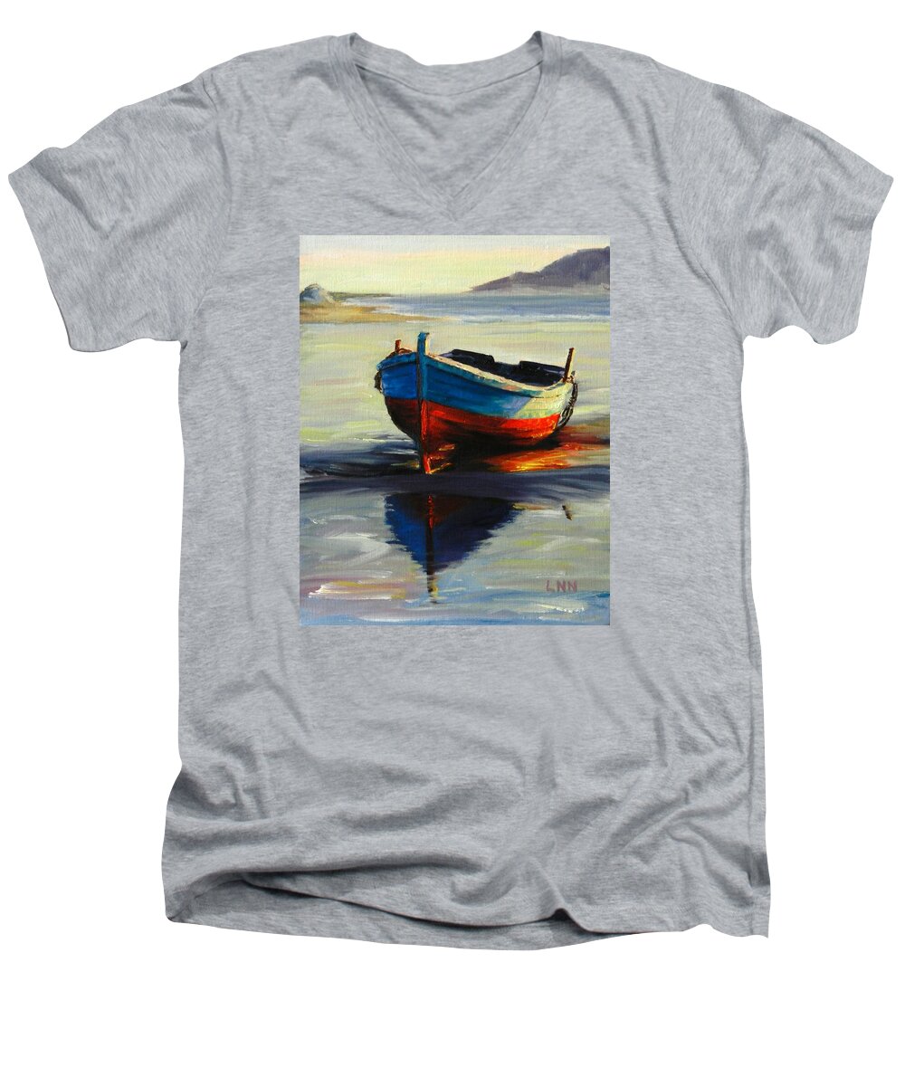 Seascape Men's V-Neck T-Shirt featuring the painting Resting, Peru Impression by Ningning Li