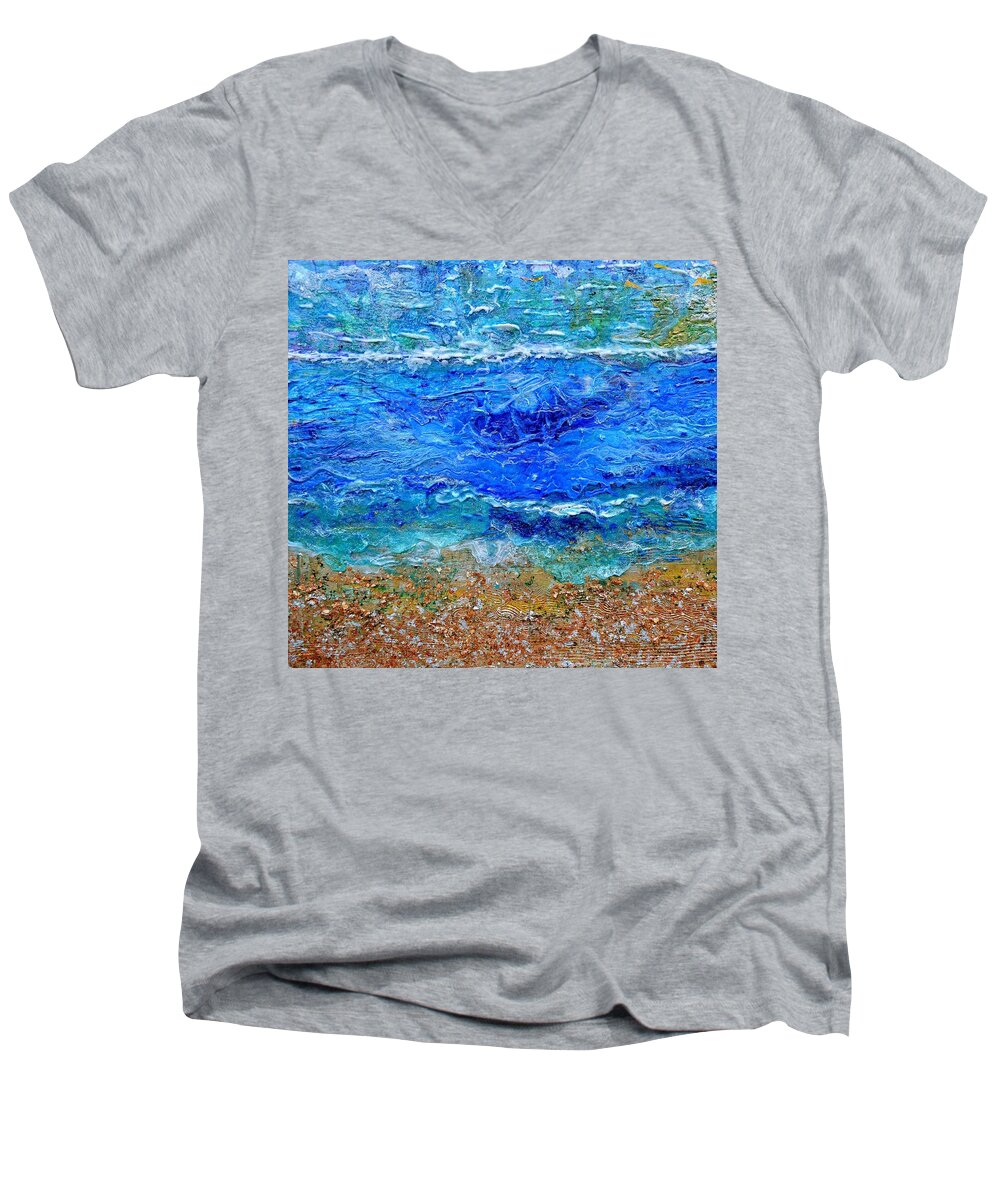 Sea Men's V-Neck T-Shirt featuring the painting Rhapsody on the Sea Square crop by Regina Valluzzi