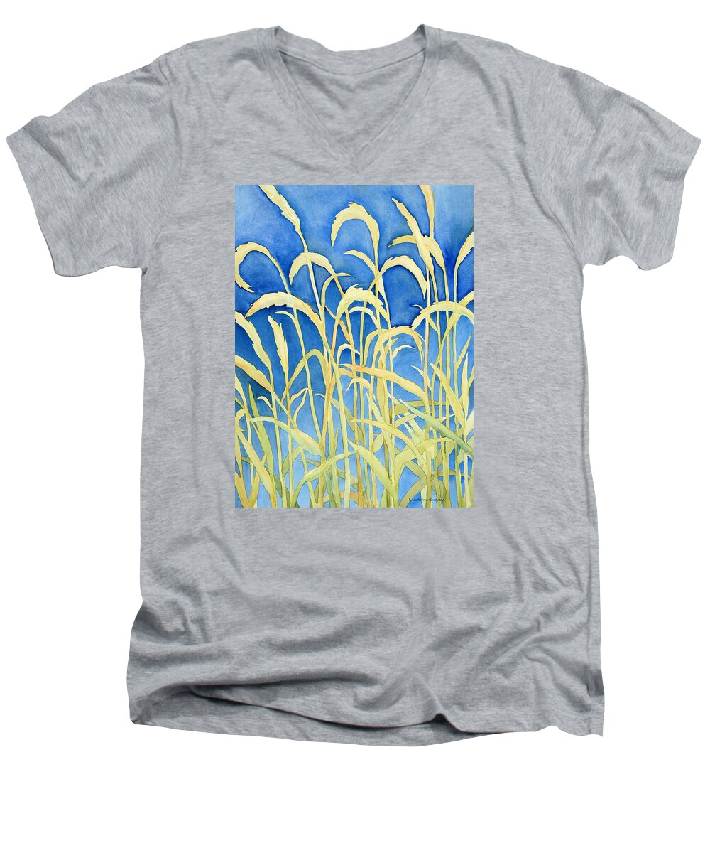 Grass Men's V-Neck T-Shirt featuring the painting River Grass by Lynda Hoffman-Snodgrass