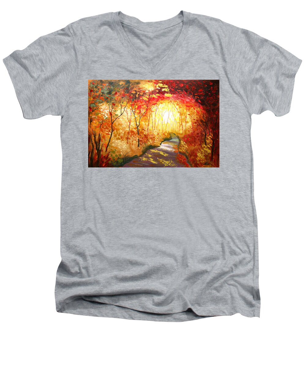 Love Paintings Men's V-Neck T-Shirt featuring the painting Road to the Sun by Leon Zernitsky
