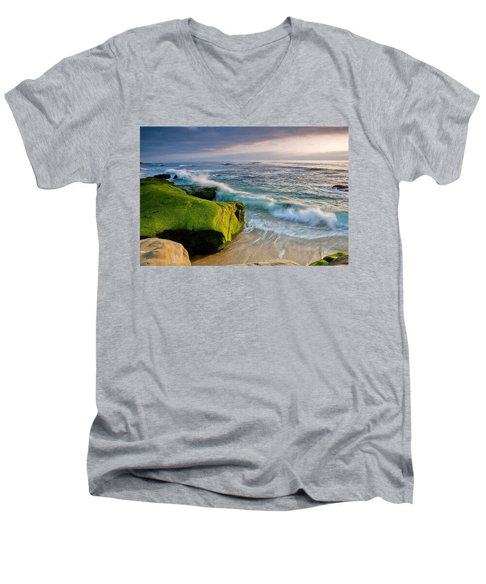 Beach Men's V-Neck T-Shirt featuring the photograph Rolling in by Peter Tellone