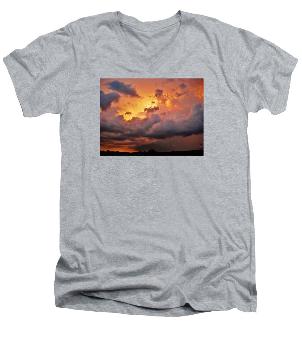 Sunset Men's V-Neck T-Shirt featuring the photograph Rose Colored Supercell by Ed Sweeney