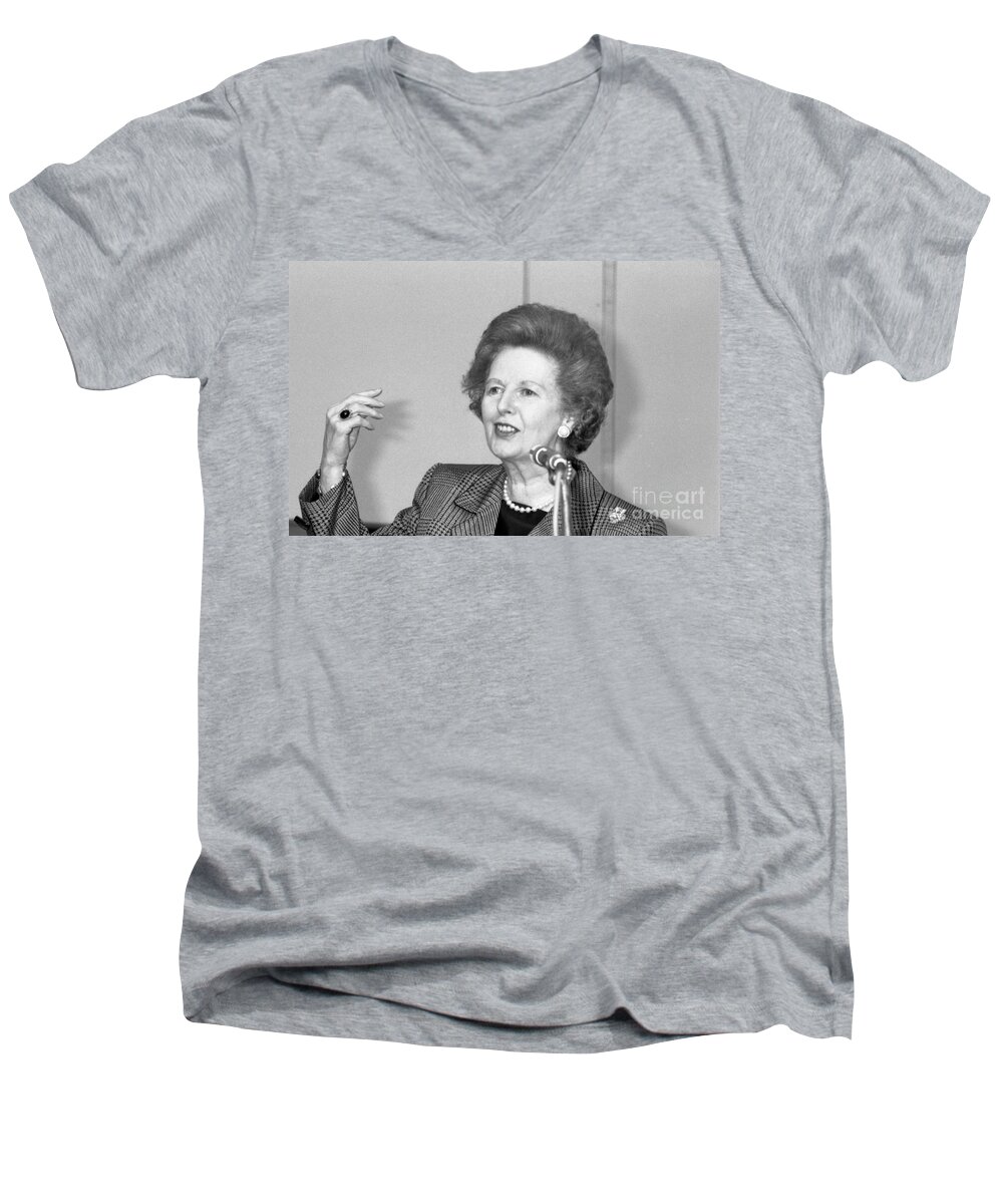 Margaret Men's V-Neck T-Shirt featuring the photograph Rt.Hon. Margaret Thatcher by David Fowler