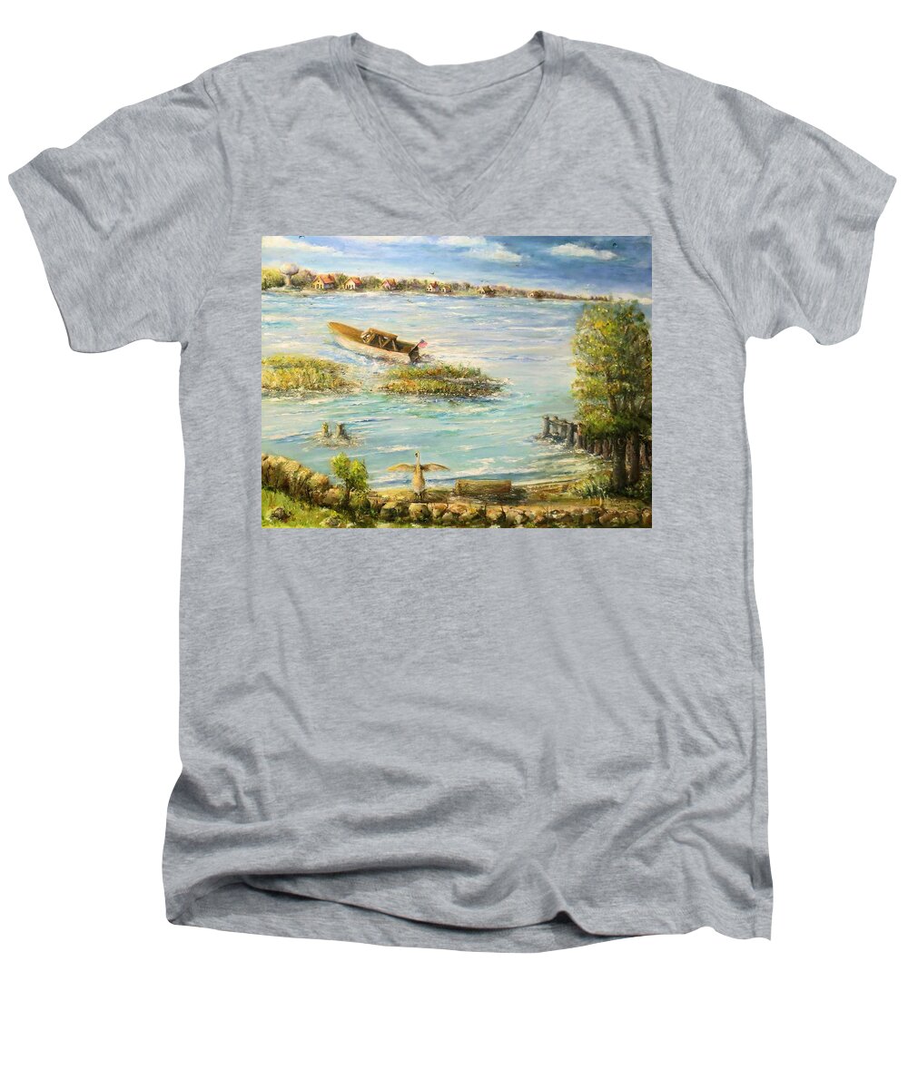 Water Men's V-Neck T-Shirt featuring the painting Ruedisale by Bernadette Krupa