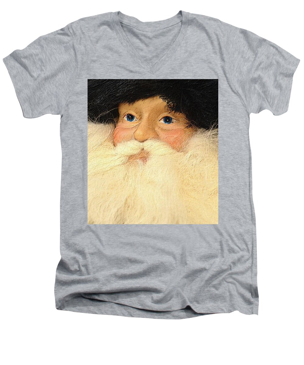 Christmas Men's V-Neck T-Shirt featuring the photograph Russian Santa by Nadalyn Larsen
