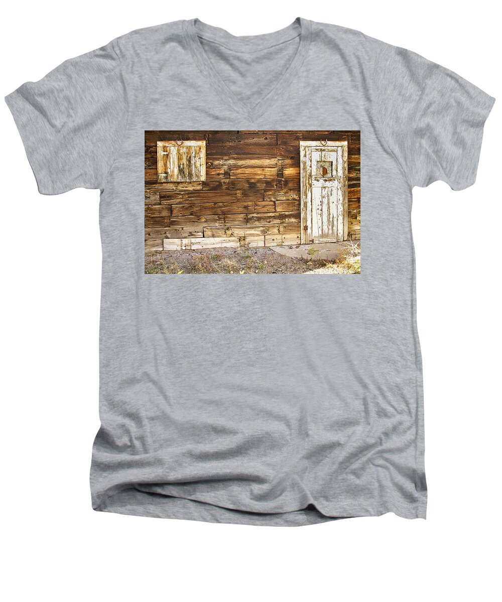Rustic Men's V-Neck T-Shirt featuring the photograph Rustic Old Colorado Barn Door and Window by James BO Insogna