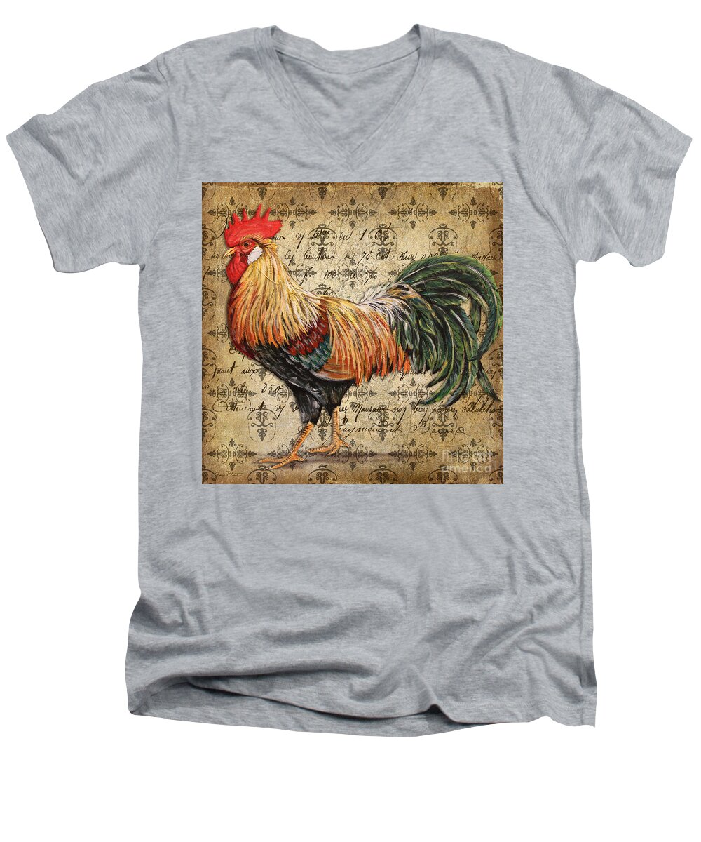 Acrylic Painting Men's V-Neck T-Shirt featuring the painting Rustic Rooster-JP2121 by Jean Plout