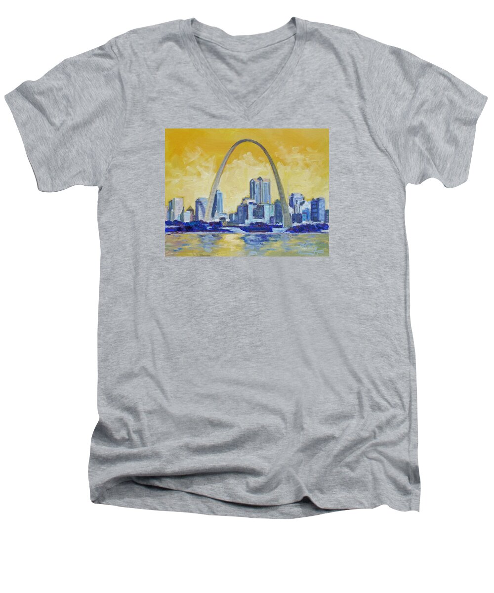 St.louis Men's V-Neck T-Shirt featuring the painting Saint Louis Skyline 1 by Irek Szelag