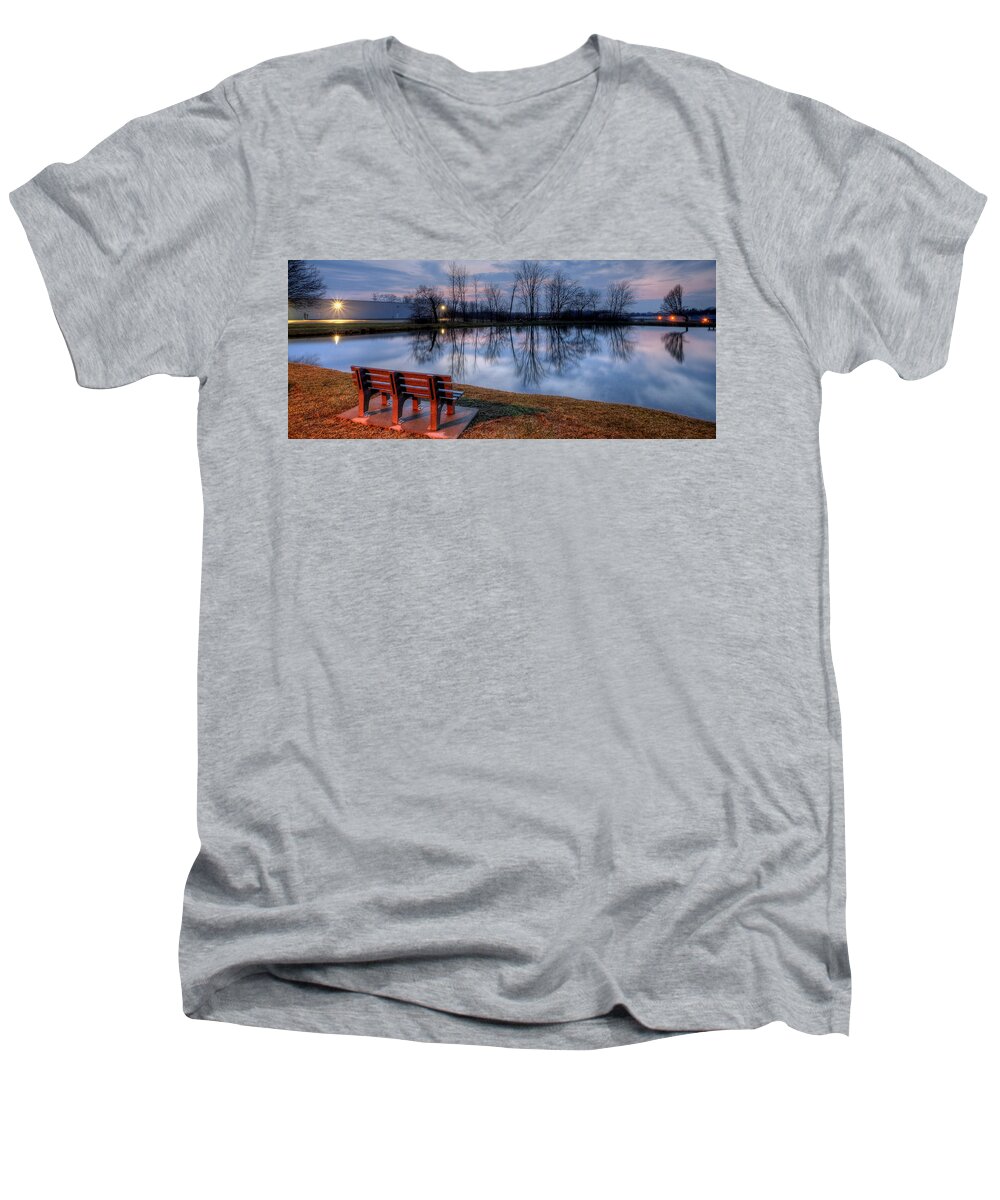Salem Men's V-Neck T-Shirt featuring the photograph Salem Ohio Industrial Park Sunset by David Dufresne