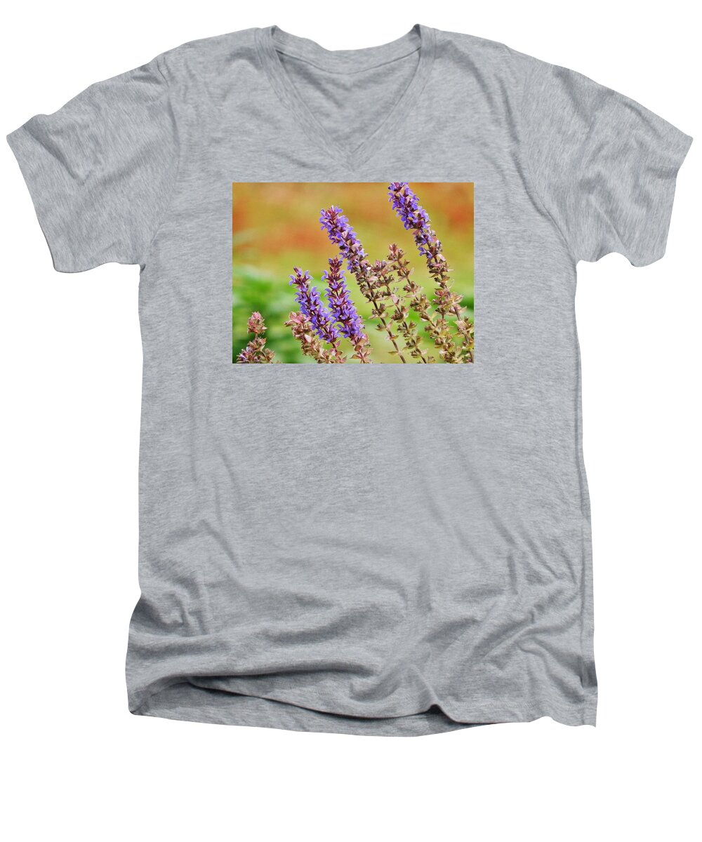 Flower Men's V-Neck T-Shirt featuring the photograph Salvia in the Wind by VLee Watson