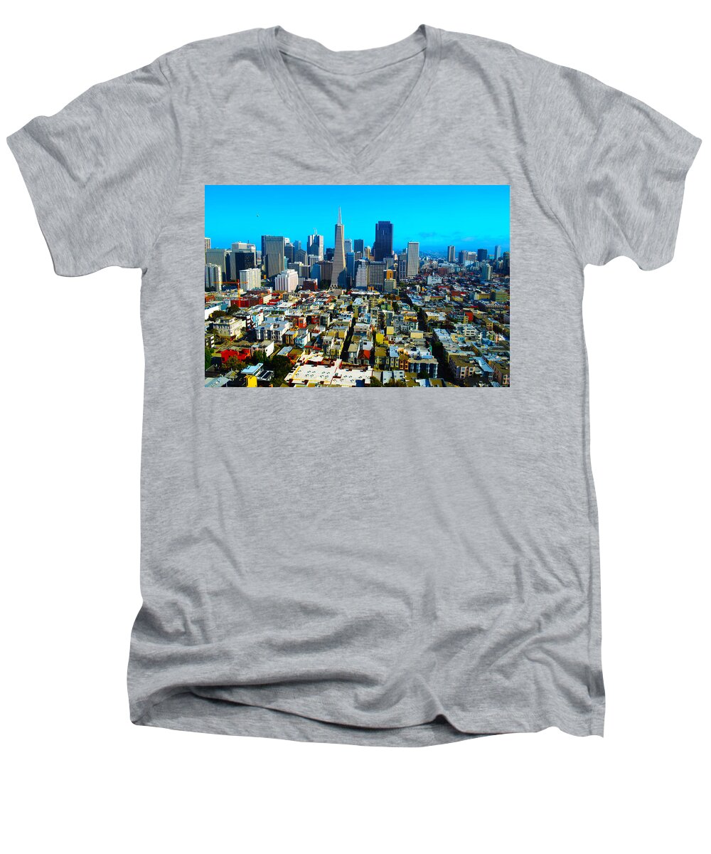 San Francisco Men's V-Neck T-Shirt featuring the photograph San Fran Colors by Spencer Hughes