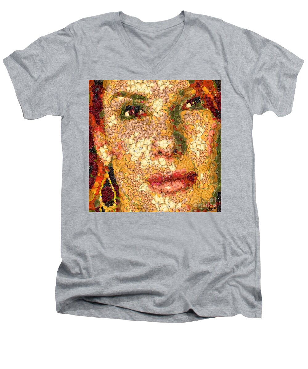 Digital Painting Men's V-Neck T-Shirt featuring the digital art Sandra Bullock in the way of Arcimboldo by Dragica Micki Fortuna