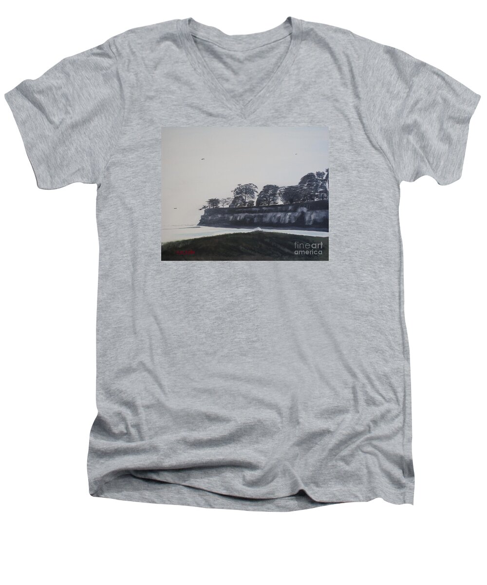 Santa Barbara Men's V-Neck T-Shirt featuring the painting Santa Barbara Shoreline Park by Ian Donley