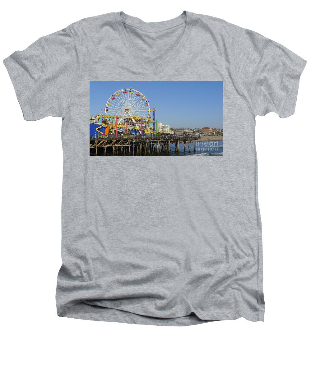  Men's V-Neck T-Shirt featuring the photograph Santa Monica Pier I by Nora Boghossian