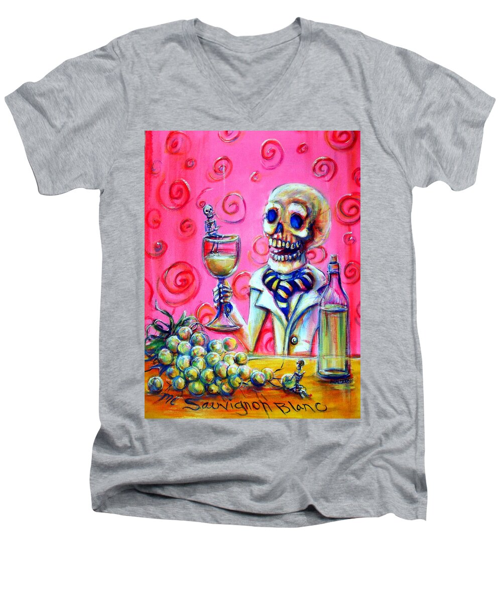 Skeletons Men's V-Neck T-Shirt featuring the painting Mi Sauvignon Blanc by Heather Calderon