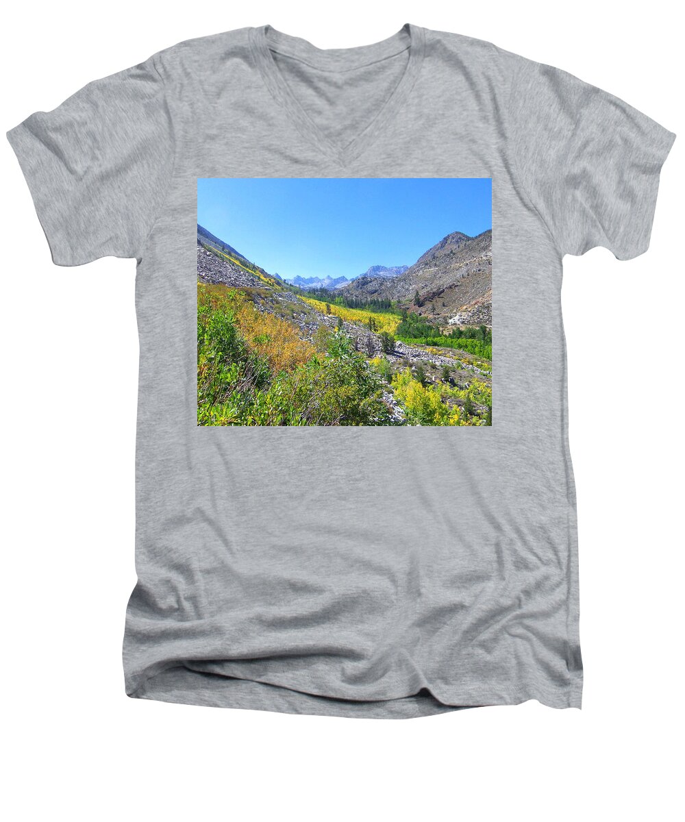 White Mountain Men's V-Neck T-Shirt featuring the photograph Scenic Peace by Marilyn Diaz