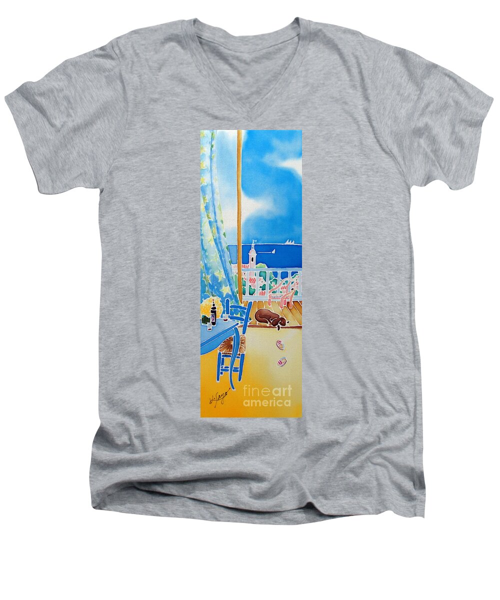 Sea Men's V-Neck T-Shirt featuring the painting Sea breeze by Hisayo OHTA