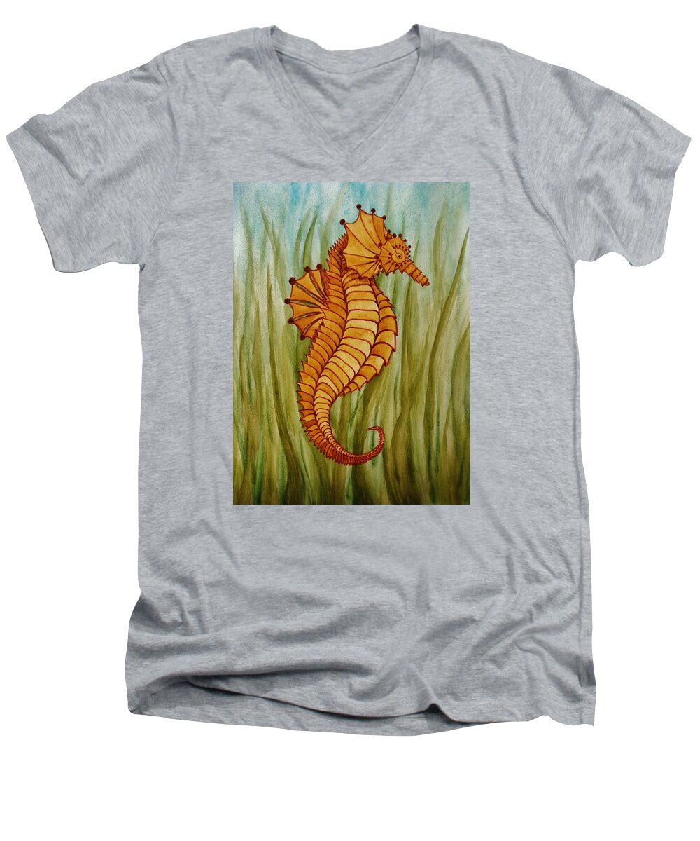 Print Men's V-Neck T-Shirt featuring the painting Sea Horse by Katherine Young-Beck