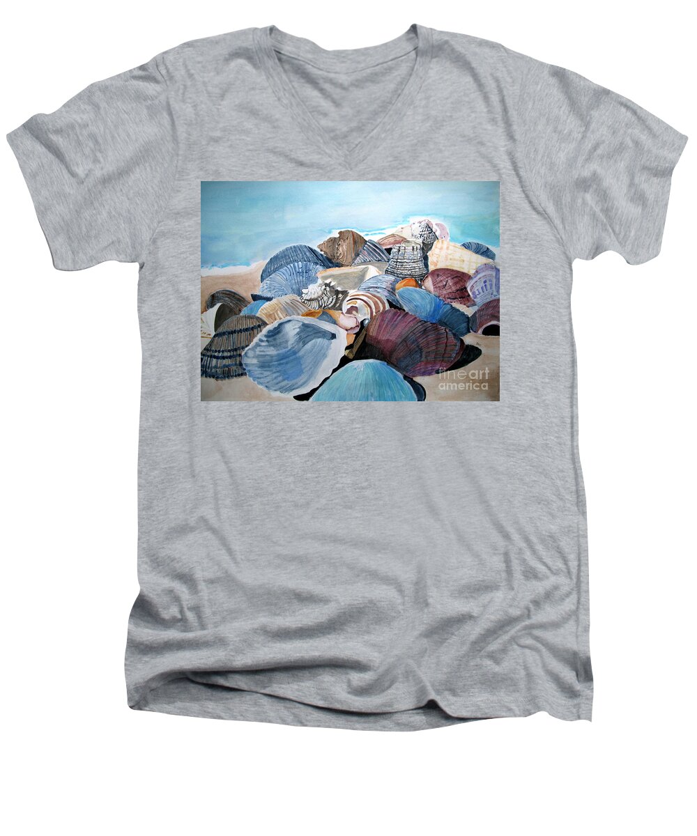 Sea Men's V-Neck T-Shirt featuring the painting Sea Shells by Sandy McIntire