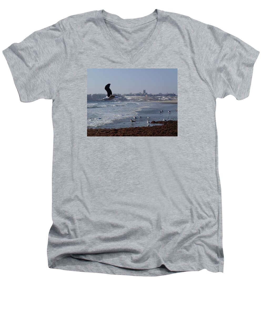 Seagull Men's V-Neck T-Shirt featuring the photograph Seagull by Robert Nickologianis