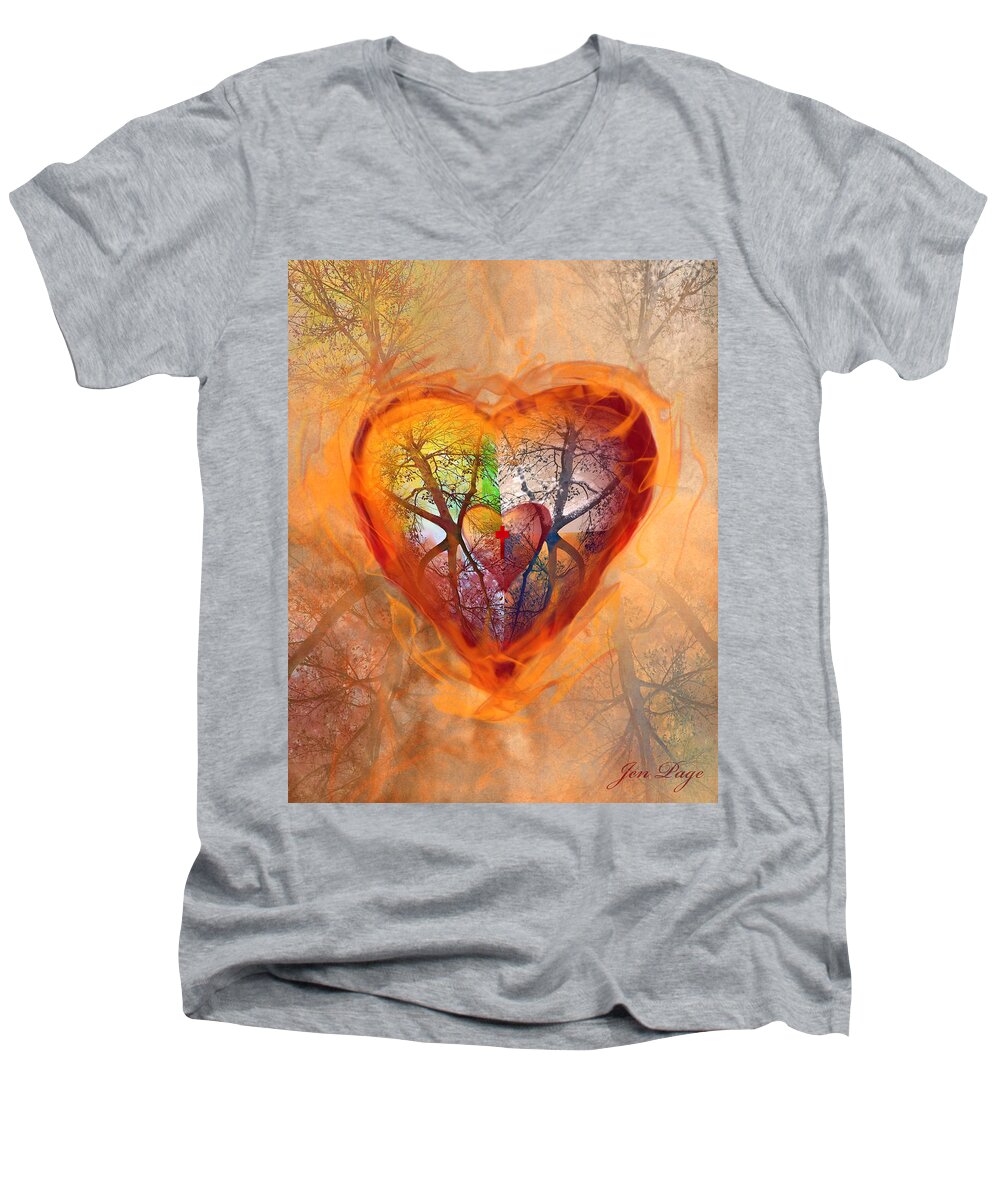 Season Of The Heart Men's V-Neck T-Shirt featuring the digital art Season of the Heart by Jennifer Page