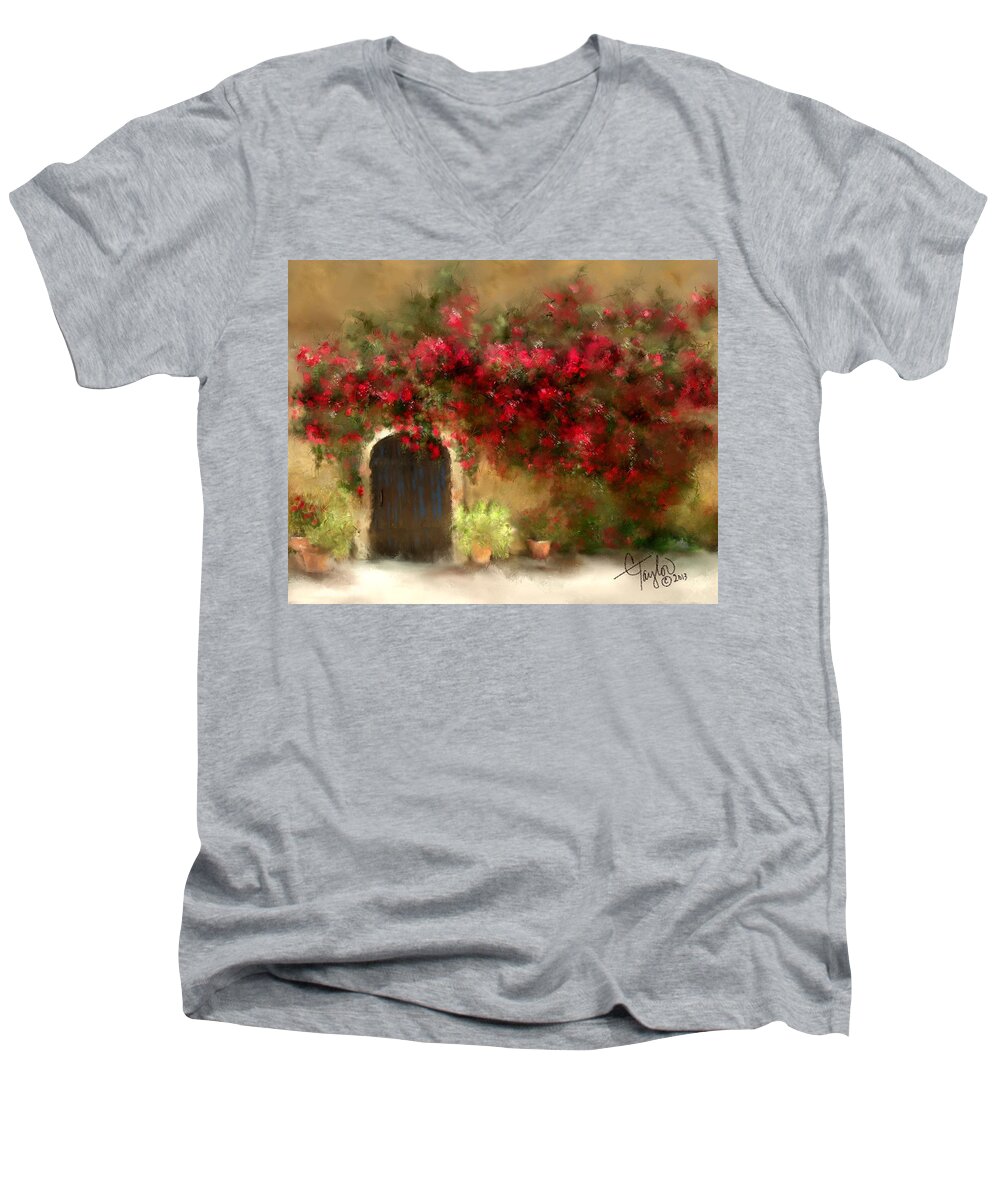 Flowers Men's V-Neck T-Shirt featuring the painting The Bougainvillea's of Sedona by Colleen Taylor