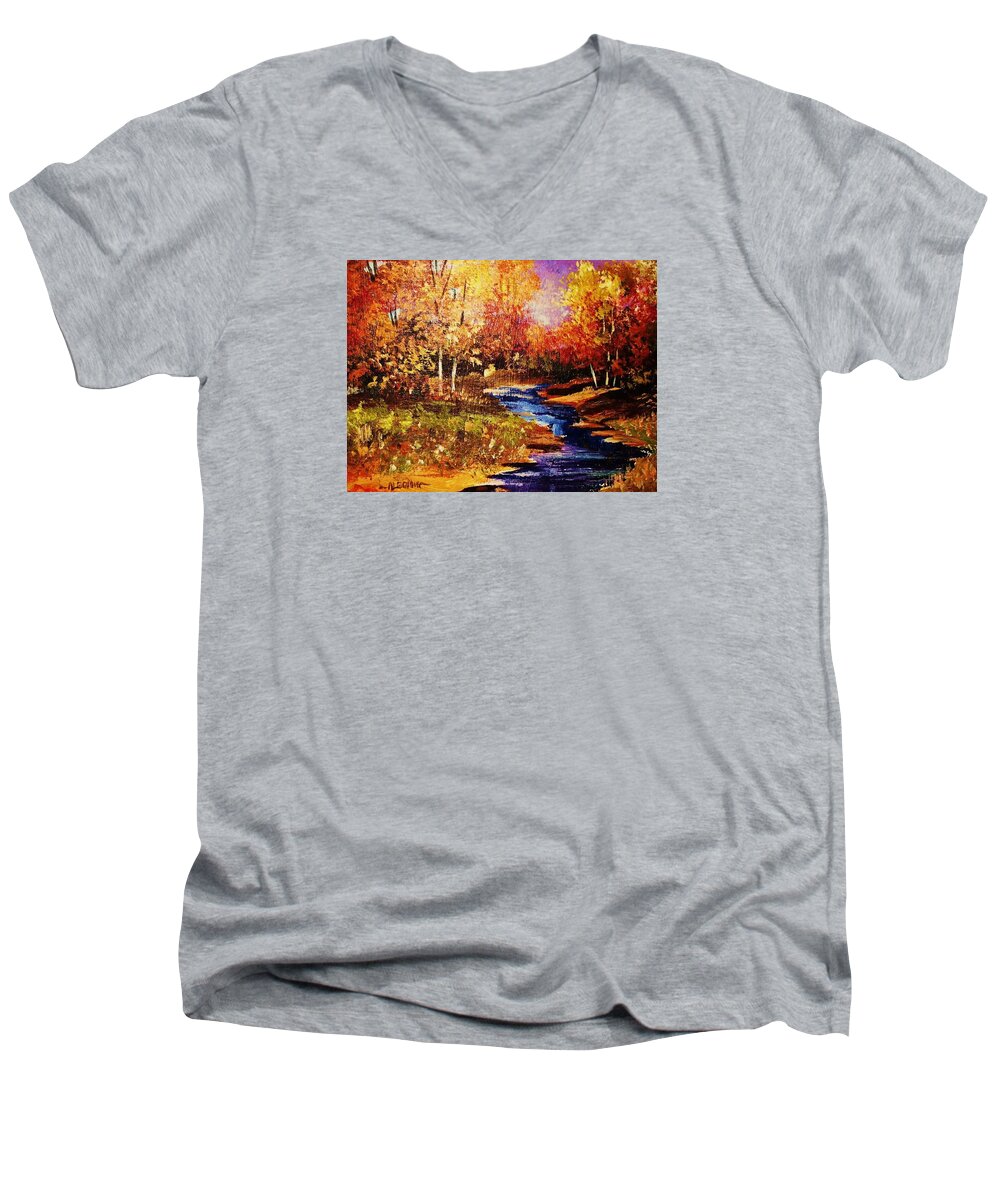 Streambed Men's V-Neck T-Shirt featuring the painting The Brilliance of Autumn by Al Brown
