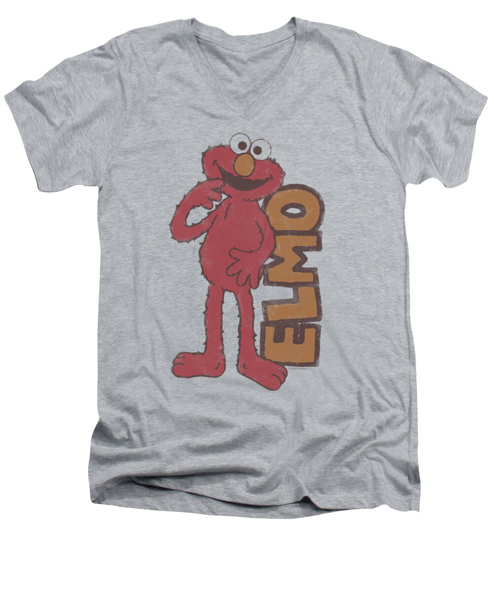  Men's V-Neck T-Shirt featuring the digital art Sesame Street - Vintage Elmo by Brand A