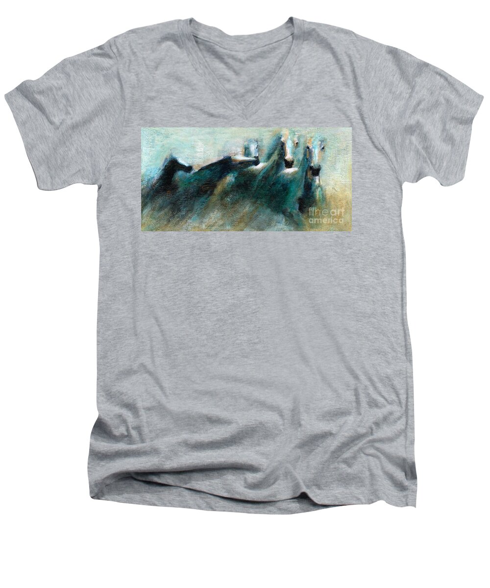 Horses Men's V-Neck T-Shirt featuring the painting Shades of Blue by Frances Marino