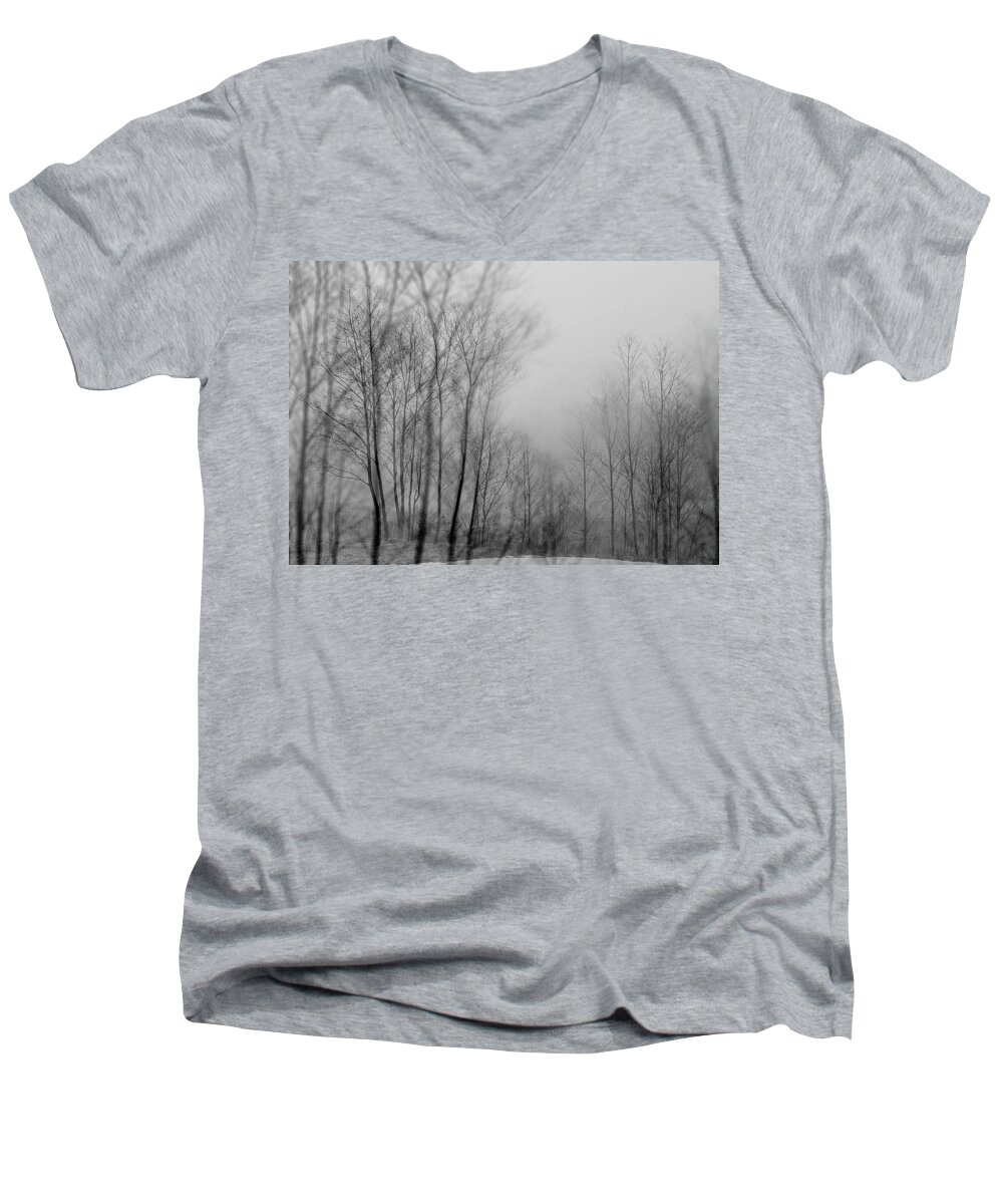 Black And White Photographs Men's V-Neck T-Shirt featuring the photograph Shadows and Fog by Phyllis Meinke