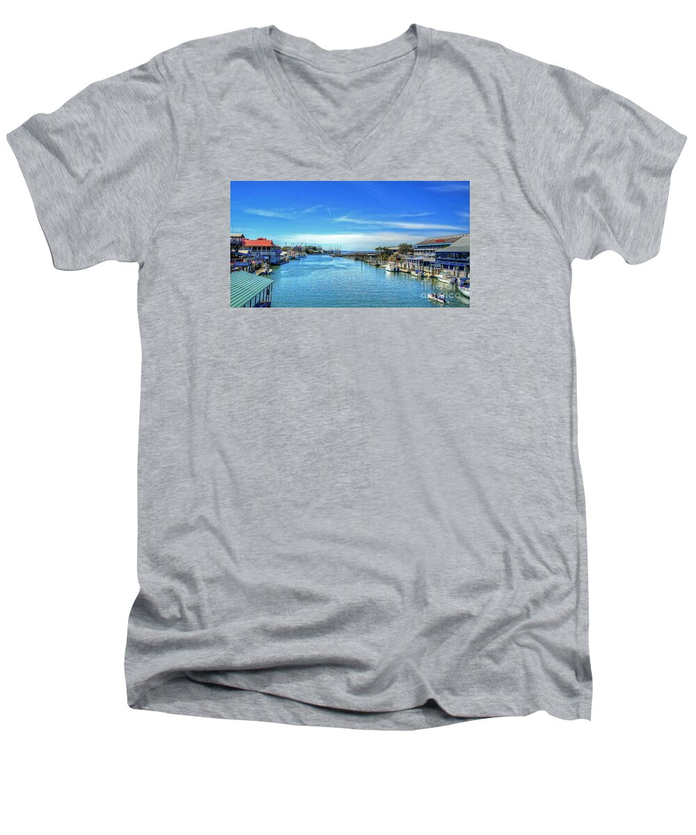 Boats Men's V-Neck T-Shirt featuring the photograph Shem Creek by Kathy Baccari