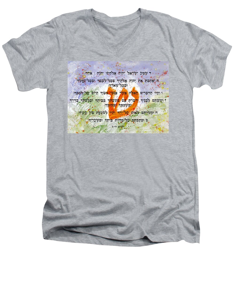 Shma Men's V-Neck T-Shirt featuring the painting Shma Yisrael by Linda Feinberg