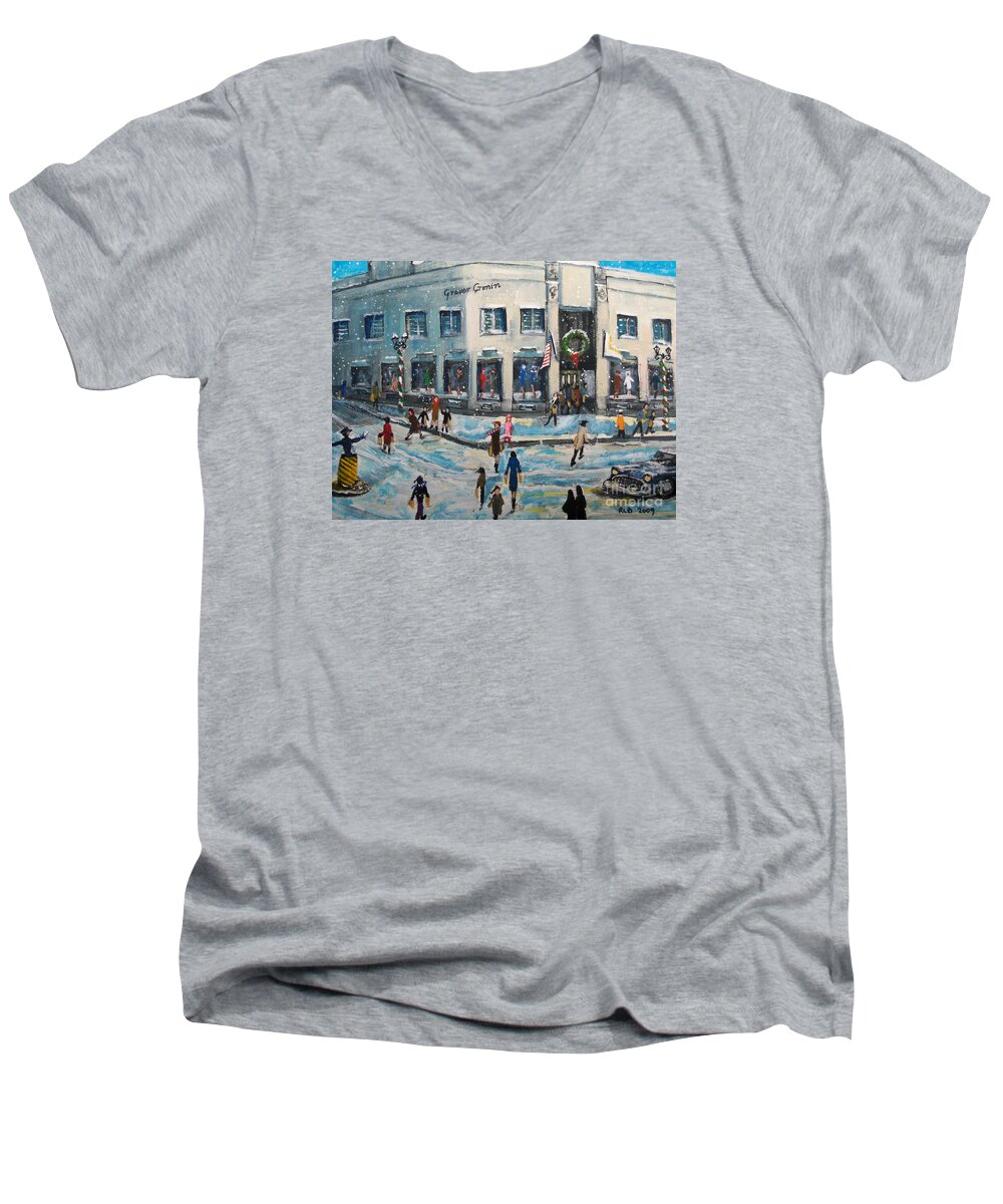 Grover Cronin Men's V-Neck T-Shirt featuring the painting Shopping at Grover Cronin by Rita Brown