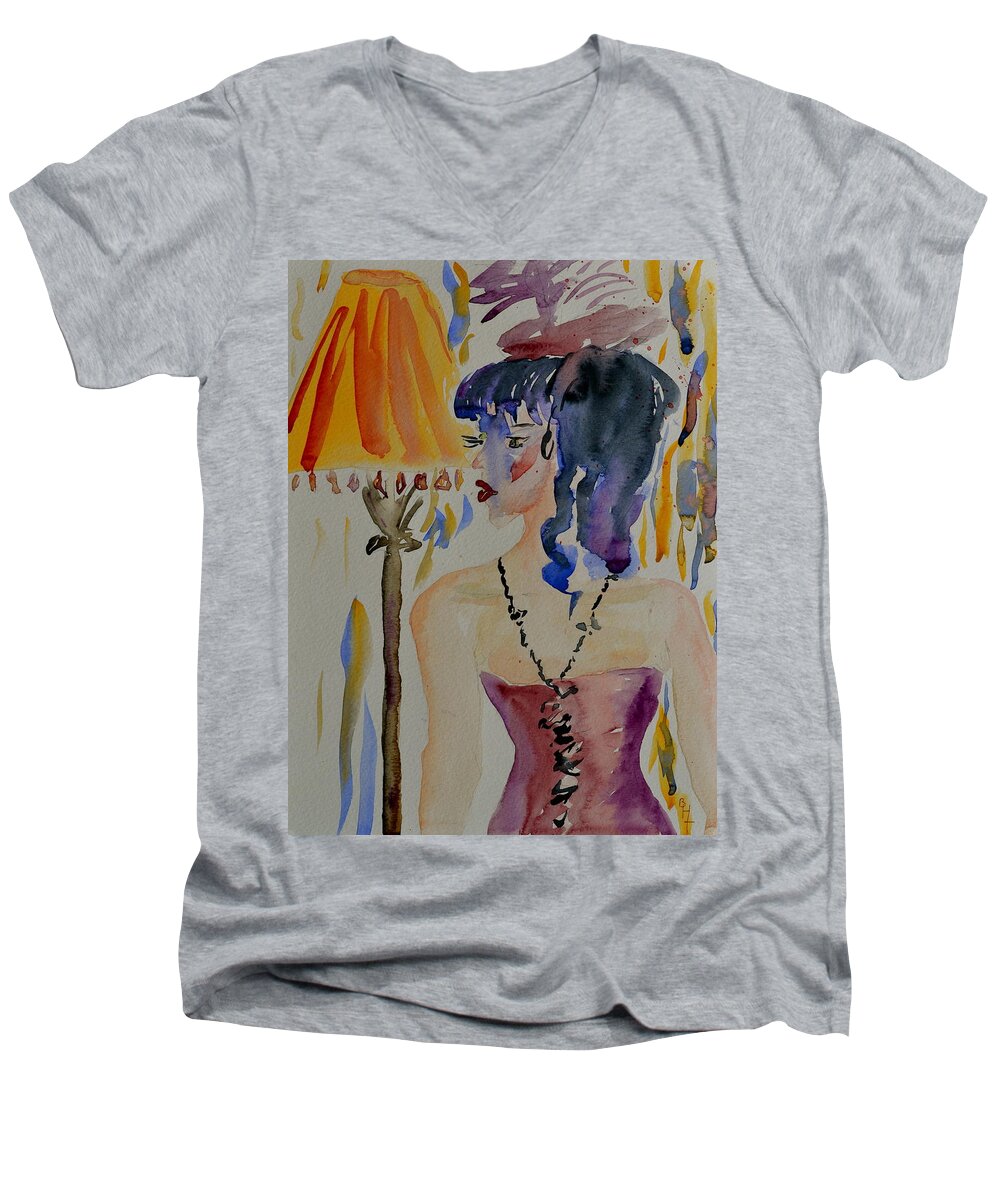 Figure Men's V-Neck T-Shirt featuring the painting Showgirl by Beverley Harper Tinsley