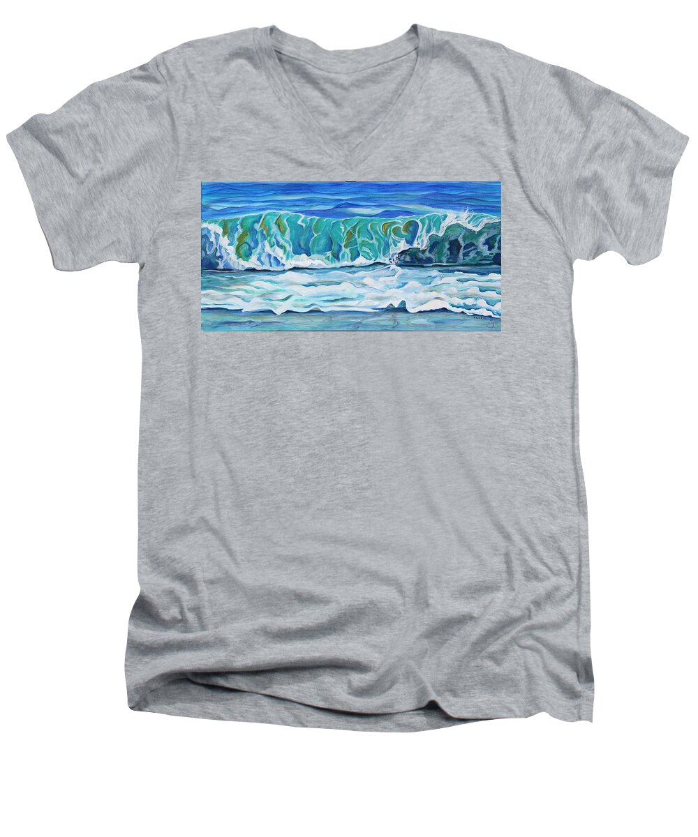 Wave Men's V-Neck T-Shirt featuring the painting Simple Rhythms by Trina Teele
