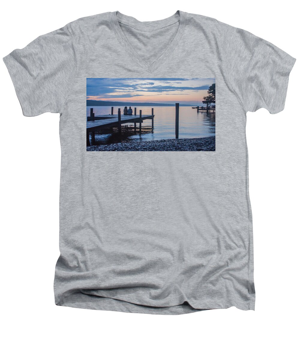 Sisters Men's V-Neck T-Shirt featuring the photograph Sisters - Lakeside Living at Sunset by Photographic Arts And Design Studio