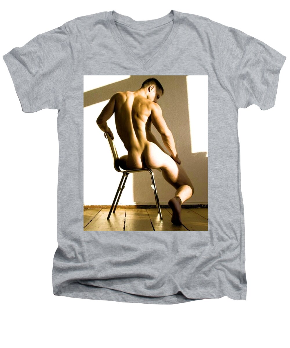 Skin Men's V-Neck T-Shirt featuring the painting Skin and Shadow by Troy Caperton