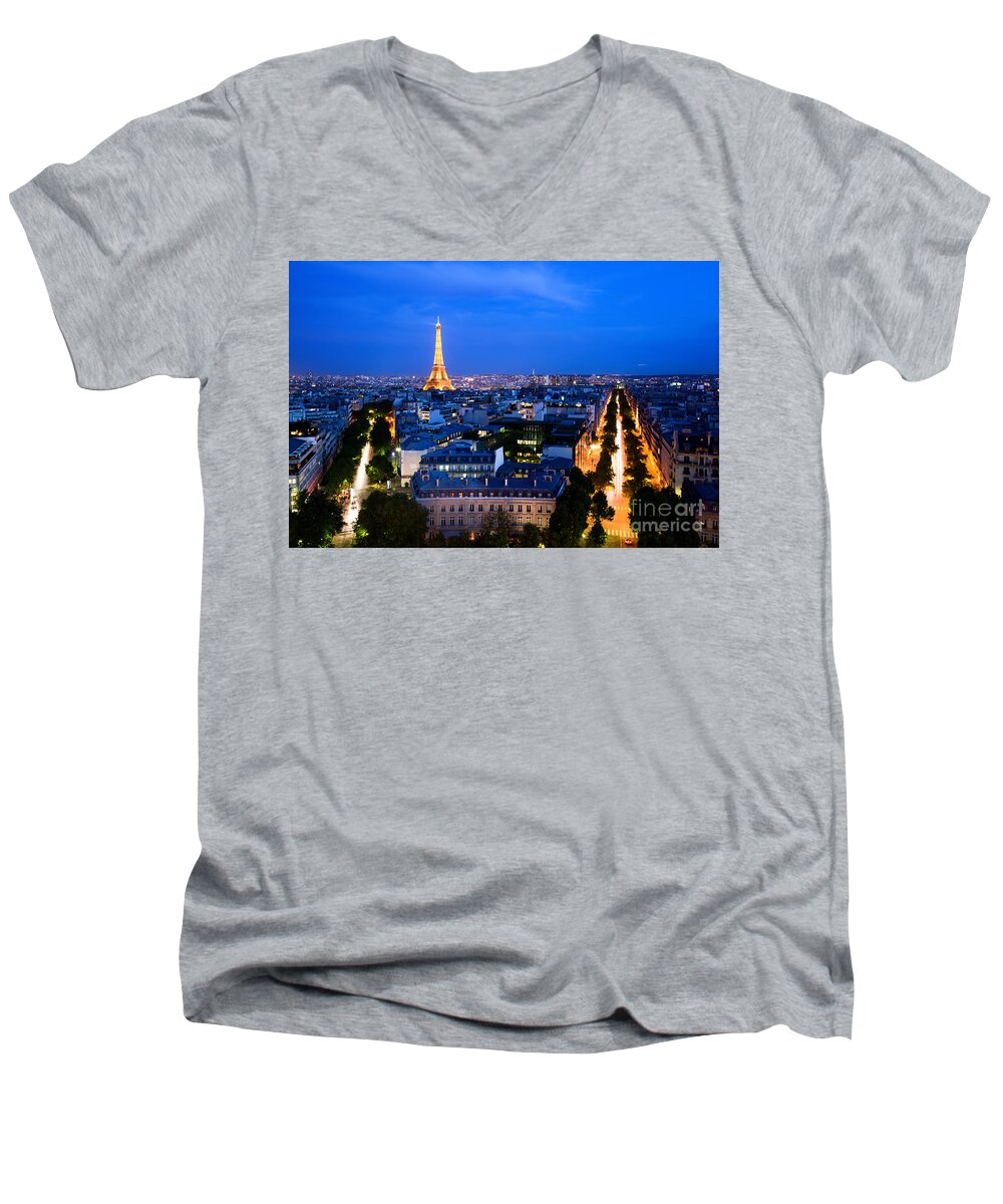 Paris Men's V-Neck T-Shirt featuring the photograph Skyline of Paris by Michal Bednarek