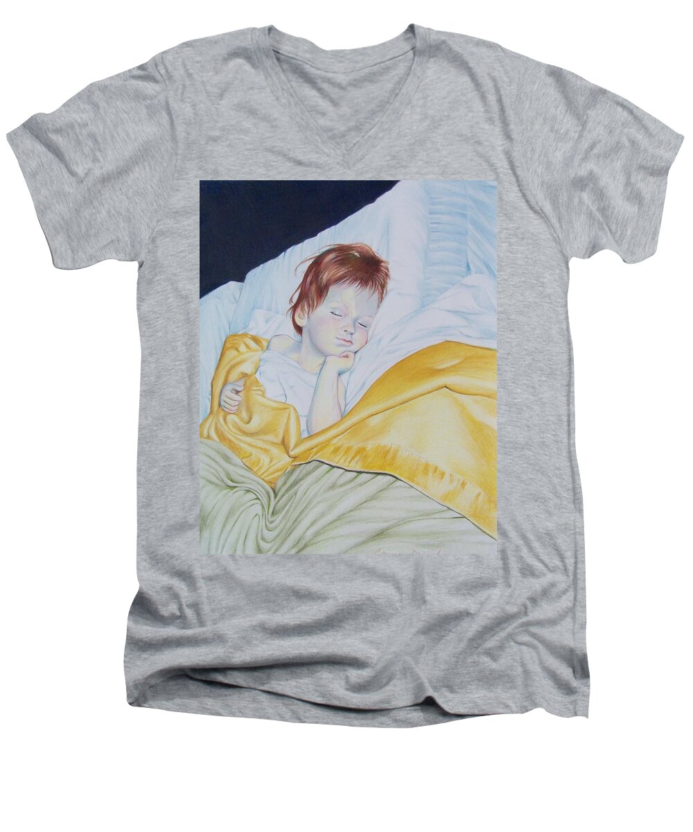 Baby Men's V-Neck T-Shirt featuring the mixed media Sleeping beauty by Constance Drescher