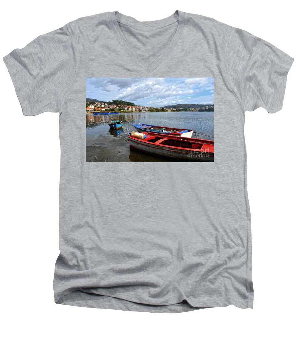 Boat Men's V-Neck T-Shirt featuring the photograph Small boats in Galicia by RicardMN Photography