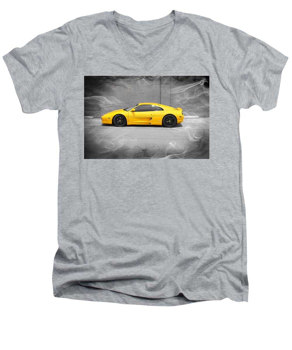 Ferrari Men's V-Neck T-Shirt featuring the photograph Smokin' Hot Ferrari by Kathy Churchman