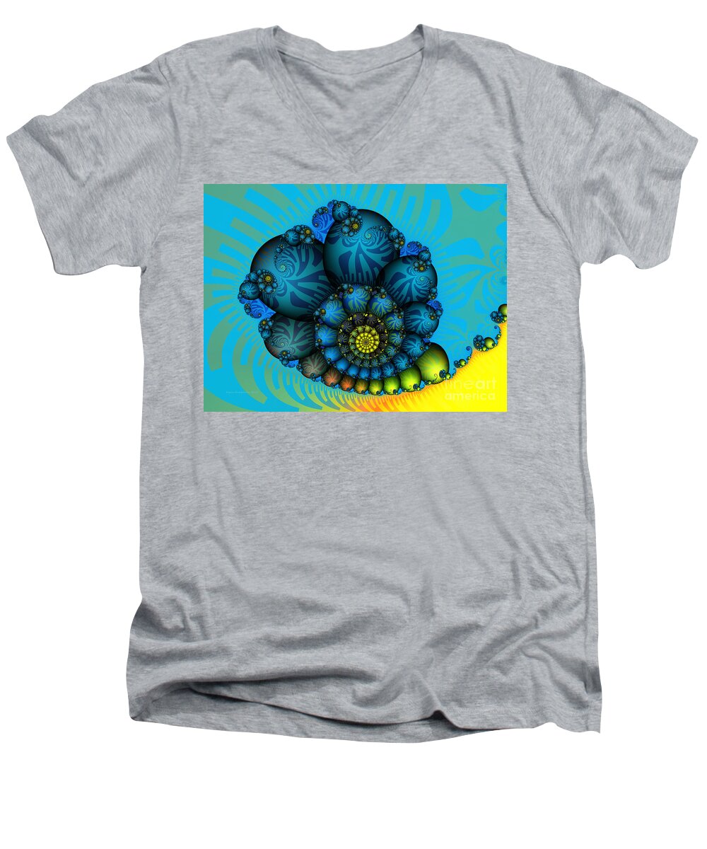 Fractal Men's V-Neck T-Shirt featuring the digital art Snail Mail-Fractal Art by Karin Kuhlmann